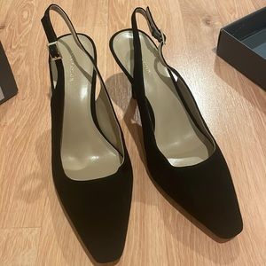Ann Taylor Elvira Black Suede Nip Toe Slingback Heel. Size 9
